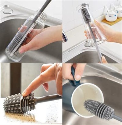 Silikon Kavanoz Fırçası Uzun Saplı Silikon Bardak, Biberon, Kavanoz Yıkama Fırçası Şişe Yıkama Fırçası (33cm)