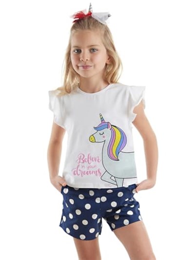 Sim Unicorn Kız Çocuk T-Shirt Poplin Şort Takım