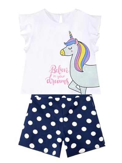 Sim Unicorn Kız Çocuk T-Shirt Poplin Şort Takım