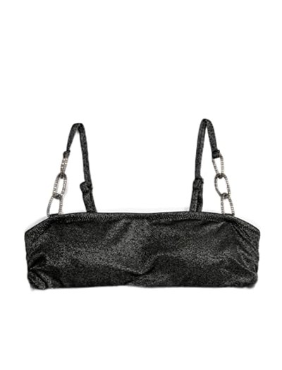 Simli Bikini Üstü Metal Aksesuar Detaylı Askılı Kaplı