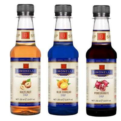 SIMONELLI CHOCOLATE 3lü Şurup Seti (Fındık + Turunç + Nar) Kahve Ve Kokteyl Şurubu 3x250ml