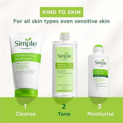 Simple Yatıştırıcı Yüz Toniği,%100 Alkol İçermeyen, Hassas Ciltler İçin, 200ml