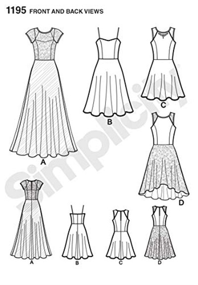 Simplicity 1195 Gece Elbisesi, Kokteyl Elbisesi, Beden 32-40