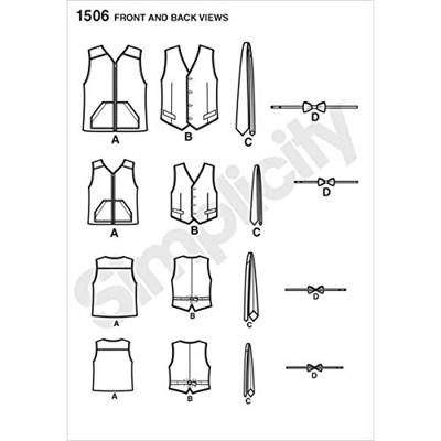 Simplicity Simplcity Dikiş Deseni 1506: Husky Erkek Çocuk ve Büyük ve Uzun Erkek Yelekleri, Beden A, A (S-L / 1XL-5XL), Beyaz