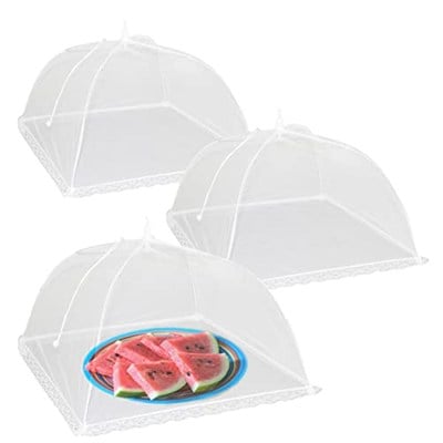 Simply Genius Pop-Up Mesh Gıda Örtüsü Çadır - 43 x 43 cm, Beyaz, 3lü Paket, Kompakt - Kamp Temelleri ve Piknik Yiyecek Örtüleri - Açık Hava Partisi Temelleri