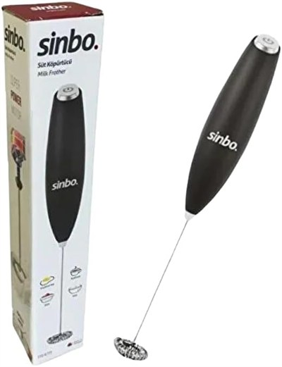 Sinbo Elektrikli Süt Köpürtücü, Pilli Mini Mikser, Paslanmaz Çelik Çırpıcı Uçlu, Siyah STO-6723