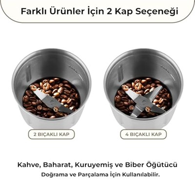 Sinbo SCM-2982 Elektrikli Kahve ve Baharat Öğütücü, 2 Öğütme Hazneli Baharat Değirmeni