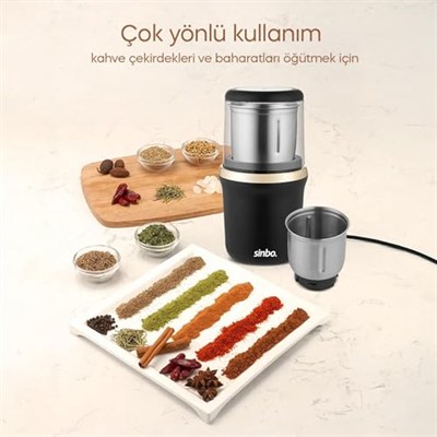 Sinbo SCM-2982 Elektrikli Kahve ve Baharat Öğütücü, 2 Öğütme Hazneli Baharat Değirmeni