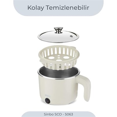 Sinbo SCO-5063 Çok Fonksiyonlu Buharlı Pişirici – 800 Ml Kapasite, Paslanmaz Gizli Rezistans, Temperli Cam Kapak, Krem Renk