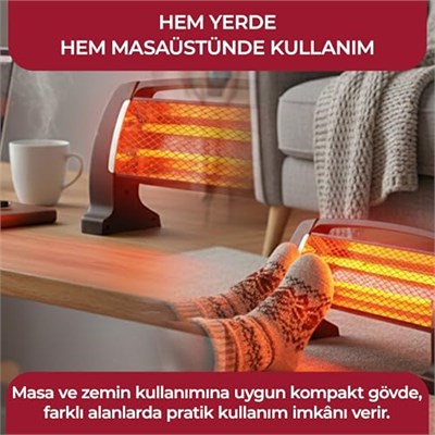 Sinbo SFH-3399 1000W (2x500W) Quartz Isıtıcı | 2 Kademeli Isı Ayarlı, Devrilme Emniyetli, Masa ve Yer Tipi Hızlı Isıtıcı