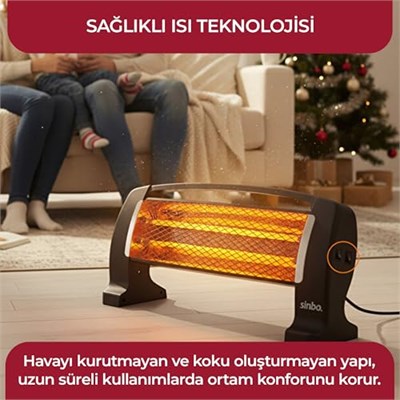 Sinbo SFH-3399 1000W (2x500W) Quartz Isıtıcı | 2 Kademeli Isı Ayarlı, Devrilme Emniyetli, Masa ve Yer Tipi Hızlı Isıtıcı