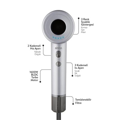Sinbo SHD 1717 Saç Kurutma Makinesi 110.000 RPM BLDC Turbo Motor, 2 Hız 3 Isı Ayarı, 360° Manyetik Başlık, Akıllı Isı Kontrolü | 110.000 RPM BLDC turbo motoru ile ultra hızlı kurutma ve profesyonel fö