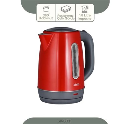 Sinbo SK-8031 Su Isıtıcı Kettle – Paslanmaz Çelik, 1.8 L, Inox, Otomatik Kapanma (Açık Gri)