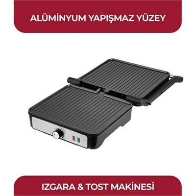 Sinbo SSM-2590 Inox Izgara ve Tost Makinesi, 2000 W, 180° Açılabilir Gövde, Alüminyum Plaka, 6 Dilim Kapasite