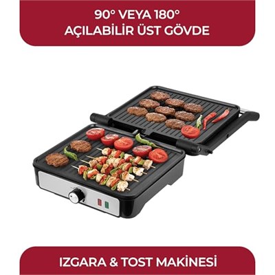 Sinbo SSM-2590 Inox Izgara ve Tost Makinesi, 2000 W, 180° Açılabilir Gövde, Alüminyum Plaka, 6 Dilim Kapasite