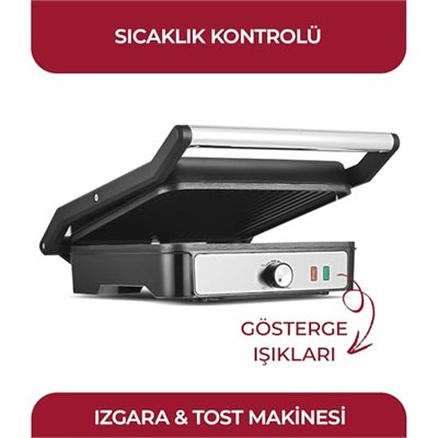Sinbo SSM-2590 Inox Izgara ve Tost Makinesi, 2000 W, 180° Açılabilir Gövde, Alüminyum Plaka, 6 Dilim Kapasite