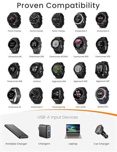 Sinoacc Garmin İzle için USB C Şarj Cihazı Fenix 5 5S 5X Plus 6 6S 6X Pro 7 7S 7X, Forerunner 745 935 945 45 45S Müzik, İçgüdü, Yaklaşım S10 S40 S60 S12 S42 Vívoactive 3 4 4S Venu 2Pack