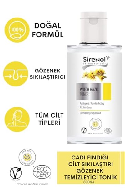 Sirenol Natural Cadı Fındığı Cilt Sıkılaştırıcı Gözenek Temizleyici Tonik 300 ml