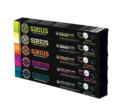 Sirius Nespresso Uyumlu Kapsül Kahve Ethiopia,Colombia,Guatemala,Kenya,Brasil (Nespresso Uyumlu) 5li Set (50 Kapsül)