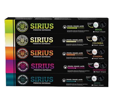 Sirius Nespresso Uyumlu Kapsül Kahve Ethiopia,Colombia,Guatemala,Kenya,Brasil (Nespresso Uyumlu) 5li Set (50 Kapsül)