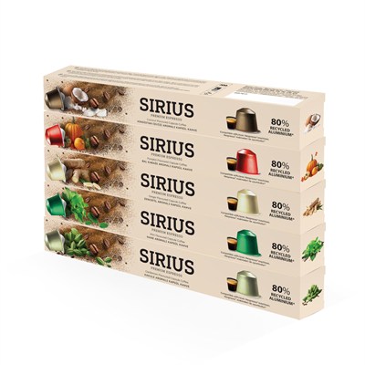 Sirius Premium Aromalı Kapsül Kahve 5li Set (Kakule-Nane-Zencefil-Bal Kabağı-Hindistan Cevizi)