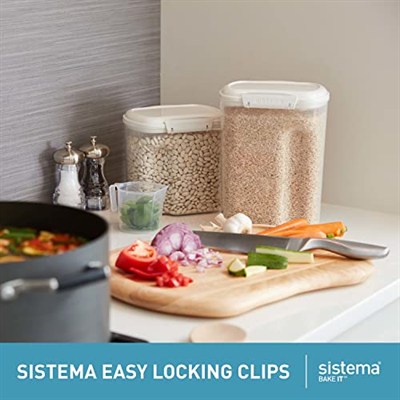 Sistema BAKE IT pişirme seti saklama kutusu seti, kapaklı 5 dökme kutusu ve 2 ölçüm kabı, BPA içermez, müsli, un, makarna ve daha fazlası için mükemmel