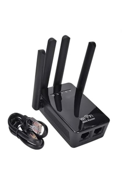 Siyah 4 Antenli 300Mbps WiFi Menzil Genişletici Tekrarlayıcı 360° Sinyal Kapsamı Hızlı Kurulum