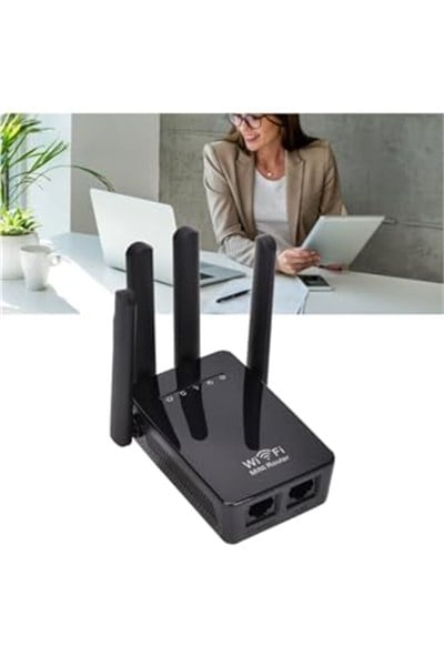 Siyah 4 Antenli 300Mbps WiFi Menzil Genişletici Tekrarlayıcı 360° Sinyal Kapsamı Hızlı Kurulum