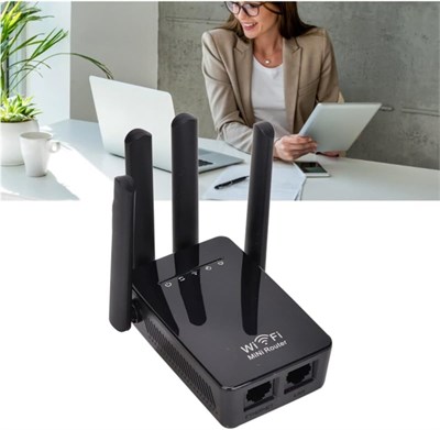 Siyah 4 Antenli 300Mbps WiFi Menzil Genişletici Tekrarlayıcı 360° Sinyal Kapsamı Hızlı Kurulum