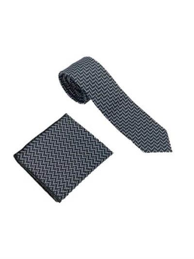 Siyah Beyaz Desenli Kravat Mendil Set