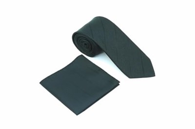 Siyah Çizgili Kravat Mendil Set