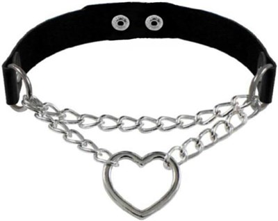 Siyah Deri Tasma Kalp Zincirli 37 Cm Choker Çıt Çıtlı Kadın Kolye
