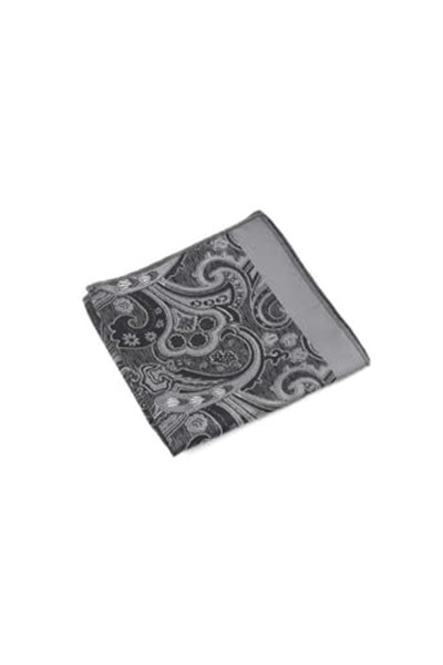 Siyah Gri Şal Motif Desen Kravat Mendil Set