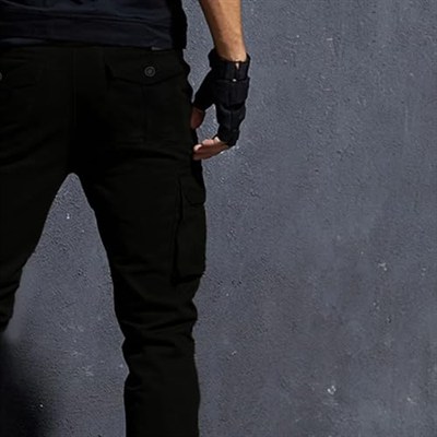 Siyah Kargo Pantolon - Likralı Pamuklu Gabardin Kumaş Erkek Kargo Pantolon - Outdoor Pantolon