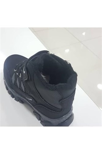 Siyah Picapi Fermuarlı Bağcıklı Ve Bantlı Kürklü Erkek Çocuk Botu-1