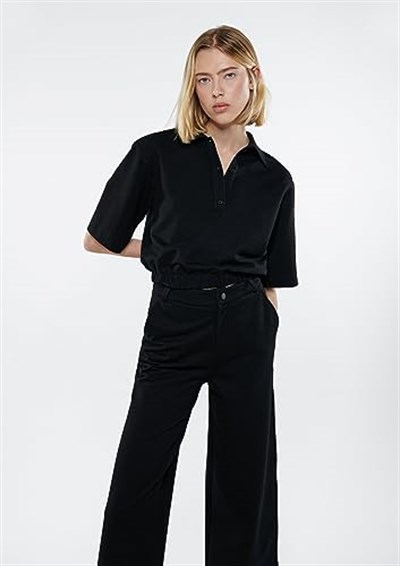 Siyah Polo Tişört Crop/Kısa Kesim 1611473-900