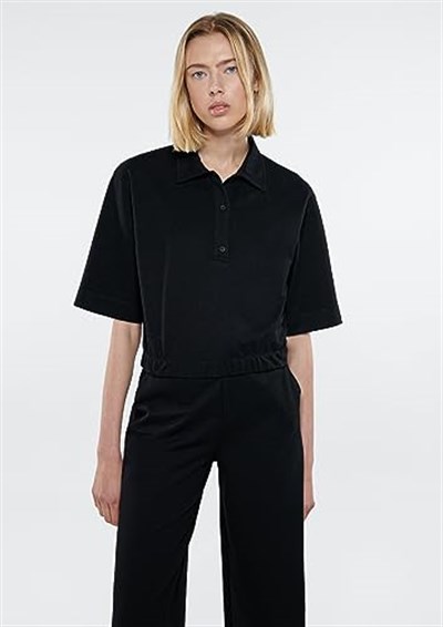 Siyah Polo Tişört Crop/Kısa Kesim 1611473-900