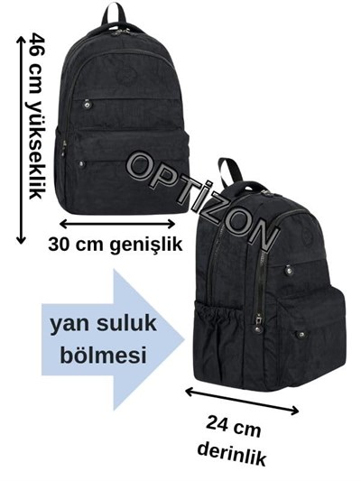 SİYAH RENK 2li OKUL Çanta ve SULUK SETİ - Krinkıl Su Geçirmez Kumaş - Unisex Sırt Çantası