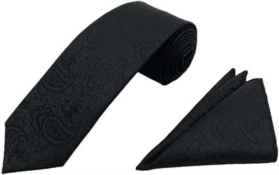 Siyah Şal Desen Kravat Mendil Set