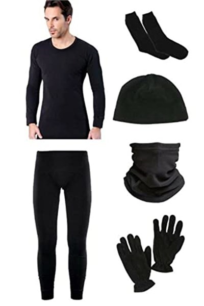 Siyah Termal Içlik Takımı Polar Bere Boyunluk Eldiven Havlu Çorap Seti - Bedenler: 3XL, L
