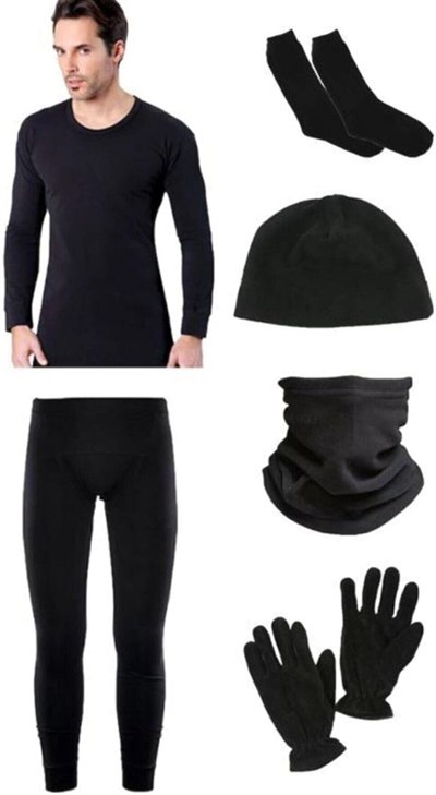 Siyah Termal Içlik Takımı Polar Bere Boyunluk Eldiven Havlu Çorap Seti (SİYAH / 3XL)