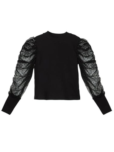 Siyah Tüllü Kız Çocuk Boğazlı Bluz Etek Takım