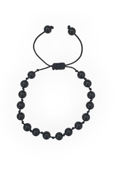 Siyah Turmalin Bileklik 6 mm. Makrome Ayarlı 311-2