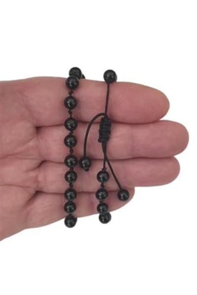 Siyah Turmalin Bileklik 6 mm. Makrome Ayarlı 311-2