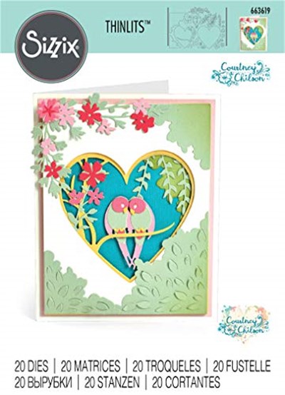 Sizzix Chilson Thinlits zımba şablonları 20 adet 663619 Aşk kuşları gölge tema kutusu Courtney, çok renkli, standart boyut