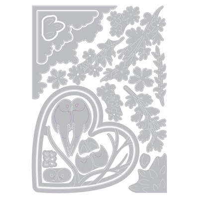 Sizzix Chilson Thinlits zımba şablonları 20 adet 663619 Aşk kuşları gölge tema kutusu Courtney, çok renkli, standart boyut