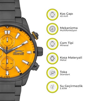 SLAZENGER, ÇELİK KASA, ÇELİK KORDON, QUARTZ, MULTİFONKSİYON, 45MM, 5ATM, ERKEK KOL SAATİ, SL.09.2272.2