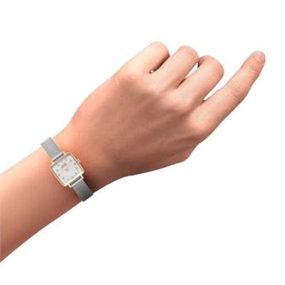 SLAZENGER, GOLD KARE KASA, BEYAZ KADRAN, ÇELİK HASIR KORDON, TAŞLI, QUARTZ, 25MM, 3ATM, KADIN KOL SAATİ, SL.09.2255.3.09