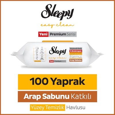 Sleepy Easy Clean Premium Arap Sabunu Katkılı Yüzey Temizlik Havlusu Mendili 100 Yaprak