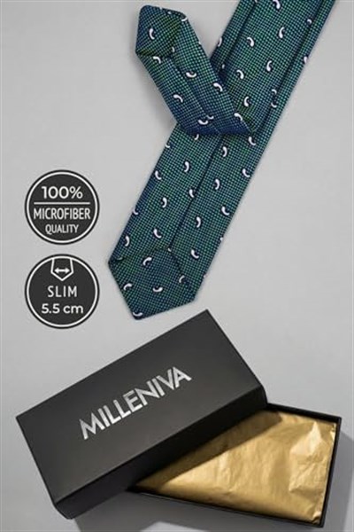 Slim Damla Desen Yeşil Kravat & Mendil
